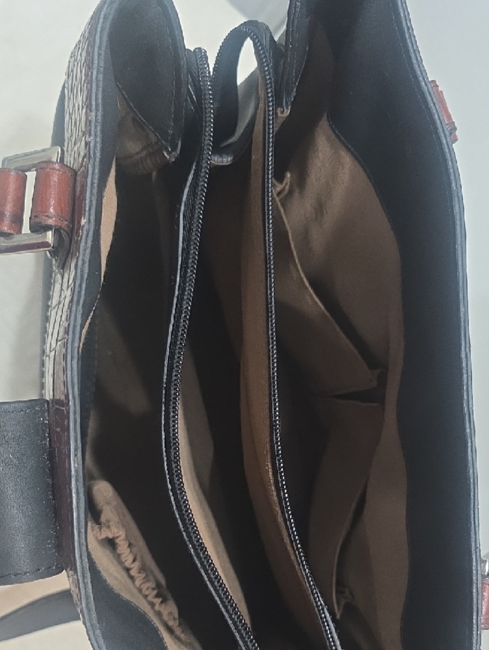 Jack Georges Venezia Veronica Two-Tone Black and  Brown Tote Leather Handbag - Picture 8 of 14